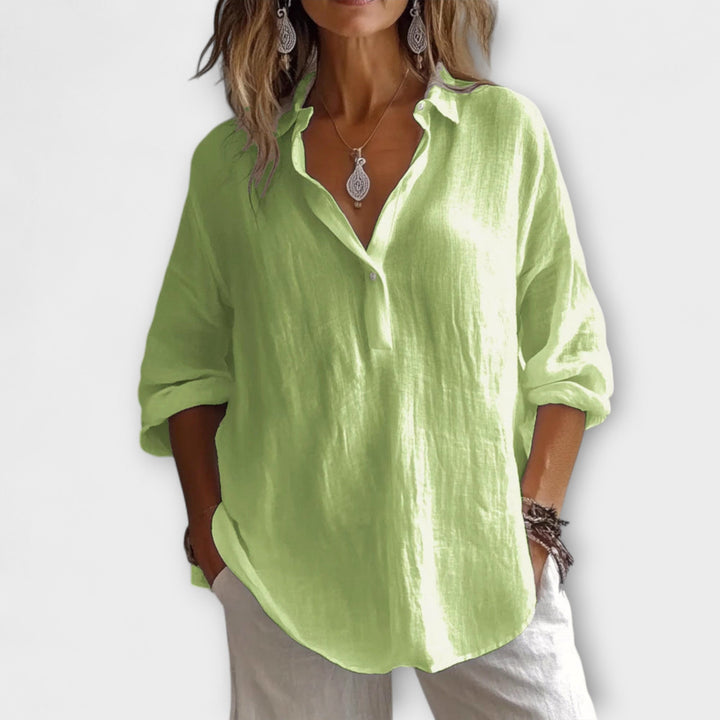 Zachte Cotton Blend Blouse – Flowy, Verfijnde Essential voor Werkdagen of Ontspannen Weekendlooks