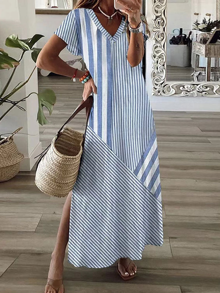 Elegante V-hals Jurk met Print