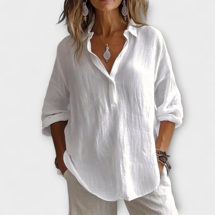 Zachte Cotton Blend Blouse – Flowy, Verfijnde Essential voor Werkdagen of Ontspannen Weekendlooks