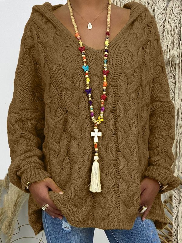 Dames kabelgebreide hoodie trui