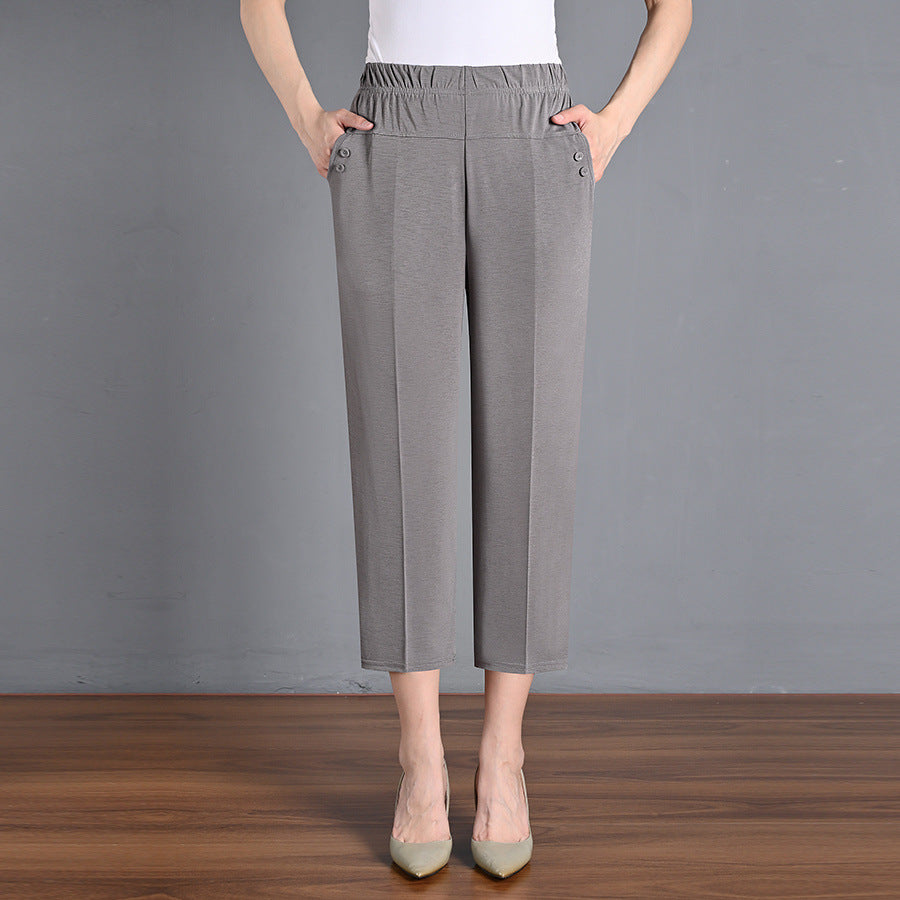 Ice Silk Cropped Pants met elastische tailleband