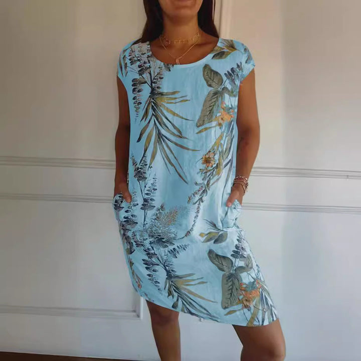 Printed Pocket Crew Dress met korte mouwen