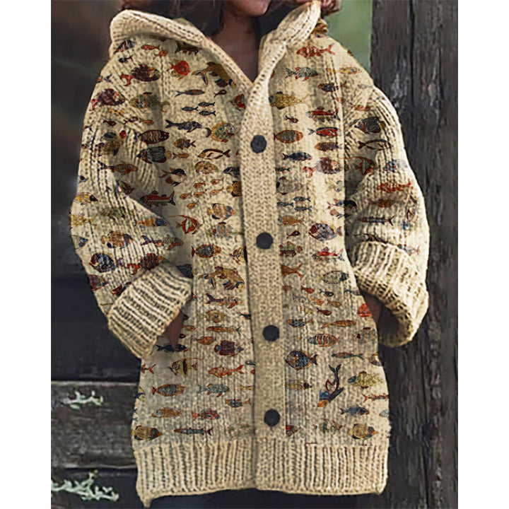 Chique Cape Jacket met Abstracte Print