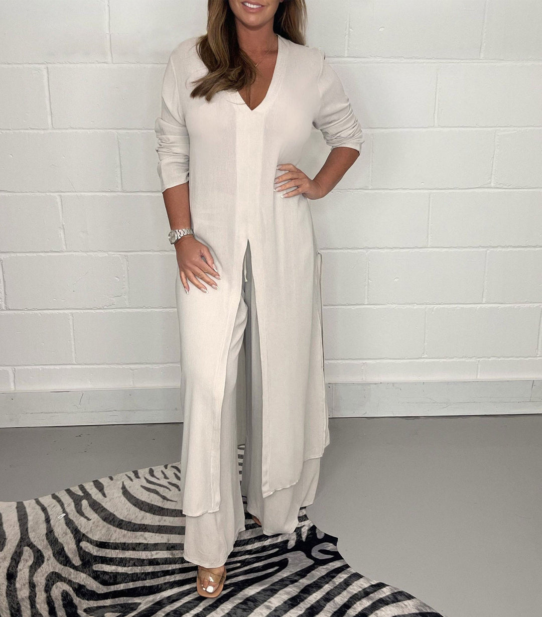 Elegante V-hals Split Luxe Jurk