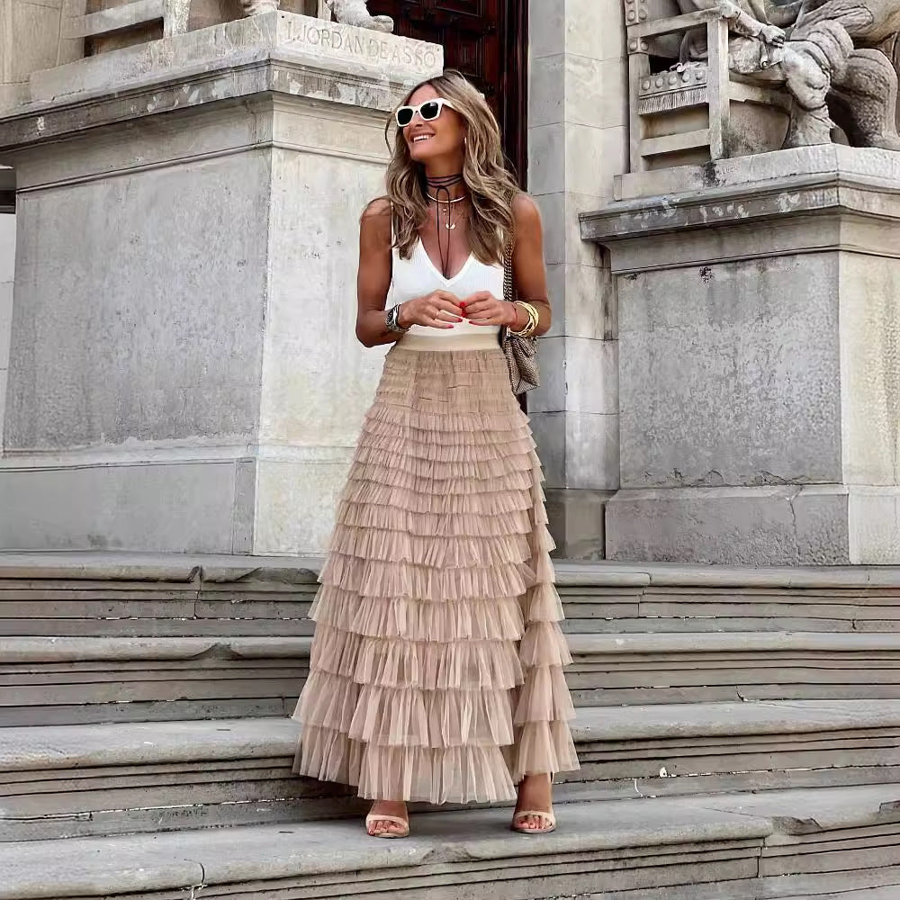 Flowy Gelaagde Mesh Midi Rok