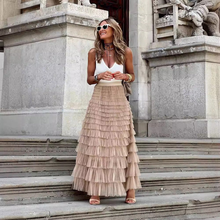 Flowy Gelaagde Mesh Midi Rok