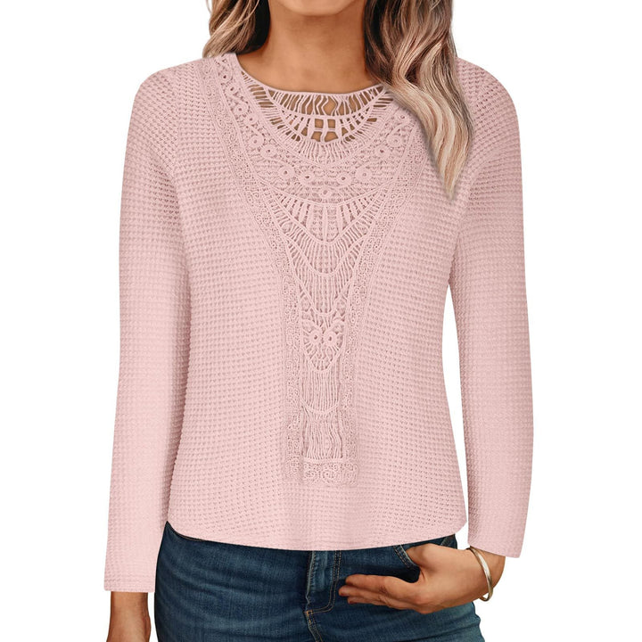 Top met ronde hals en kanten patchwork