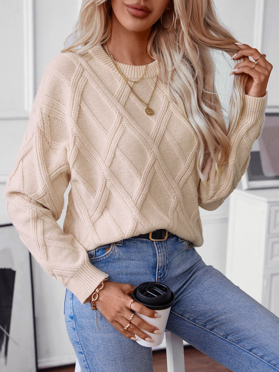 Geometric Trui met ronde hals en lange mouwen