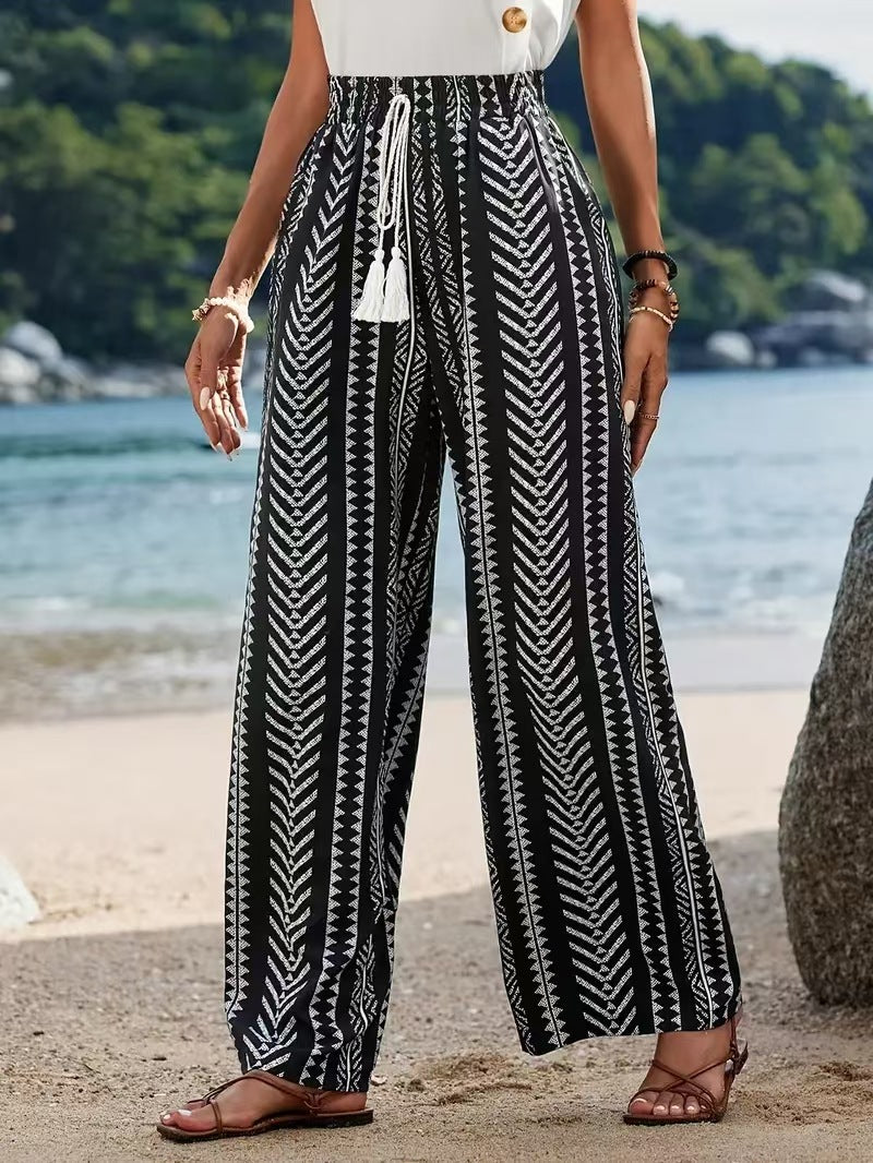 Elastische rechte broek met geometrisch print