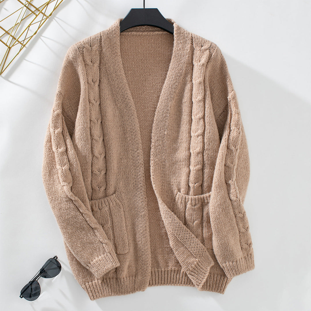Kabelgebreide open voorkant lange mouwen cardigan