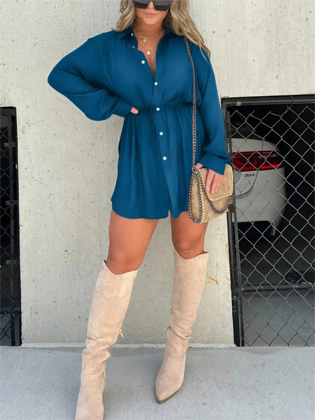 Splendid Teal Tie Waist Dress voor casual wandelingen