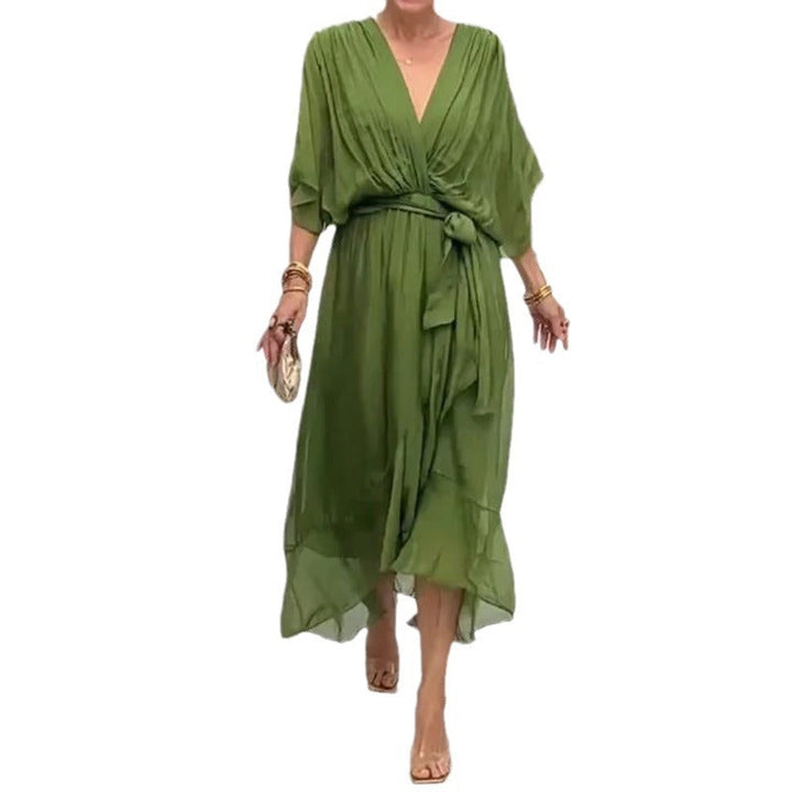 Batwing lange jurk met strikceintuur