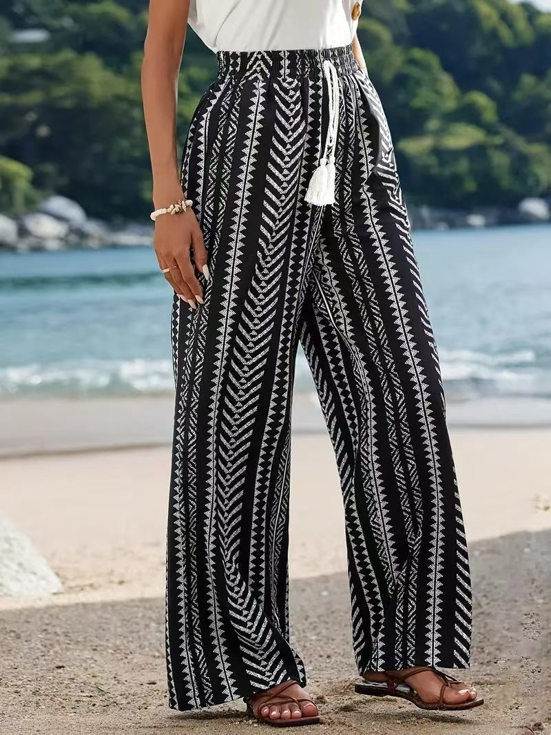 Elastische rechte broek met geometrisch print