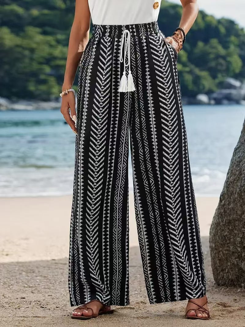 Elastische rechte broek met geometrisch print