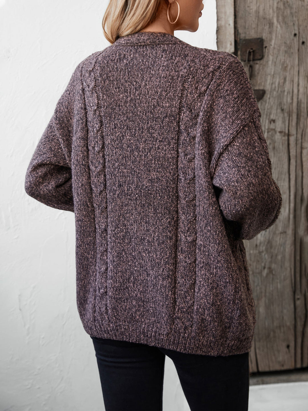 Kabelgebreide open voorkant lange mouwen cardigan