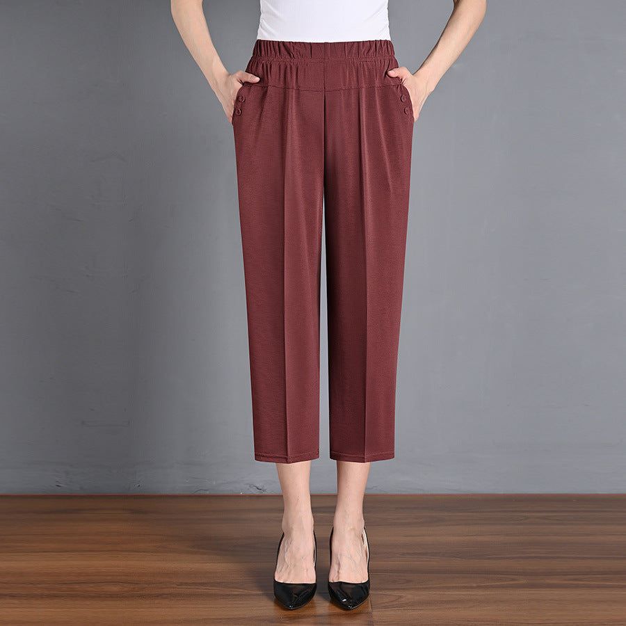 Ice Silk Cropped Pants met elastische tailleband
