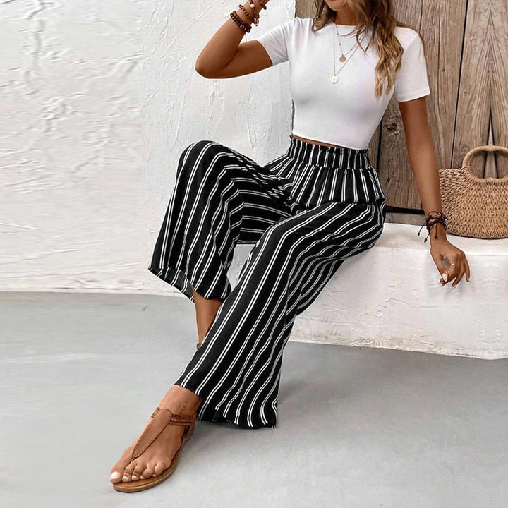 Wide-Leg Pants met gestreepte ruches