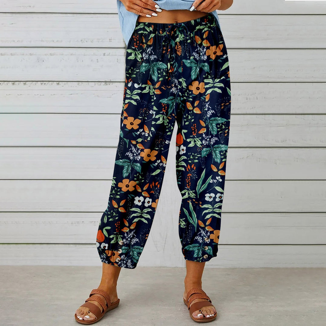 High Waist Retro Printed Pants met trekkoord