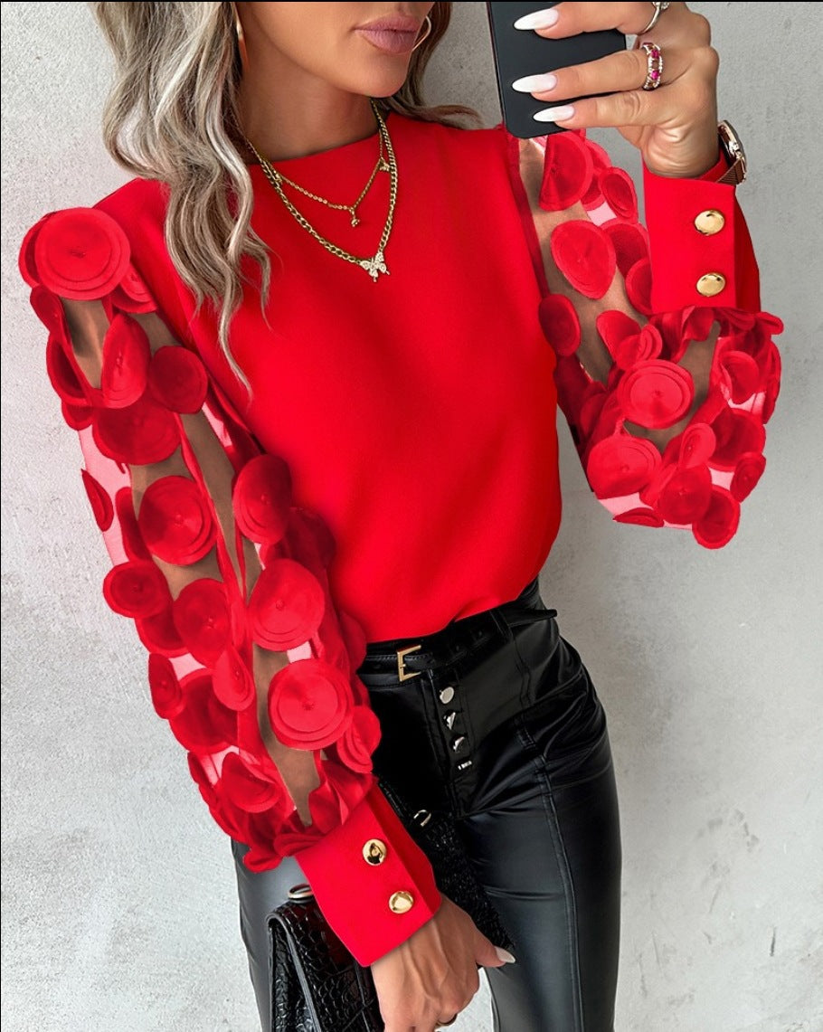 Blouse met ronde hals en petal-mouwen