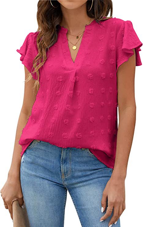 Trendy V-hals top met geplooide mouwen