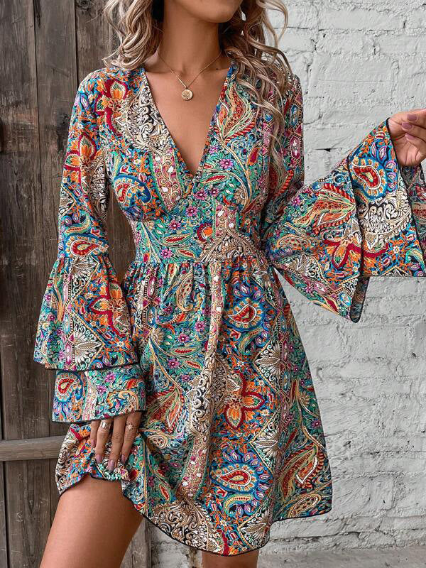 Vintage Print Flare Jurk