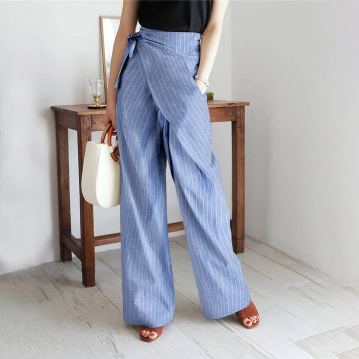 Fashion Gestreepte Broek met Vetersluiting