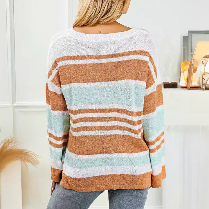Dames pullover trui met V-hals, lange mouwen en zijsplit