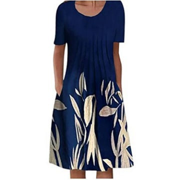 Casual lange jurk met ronde hals
