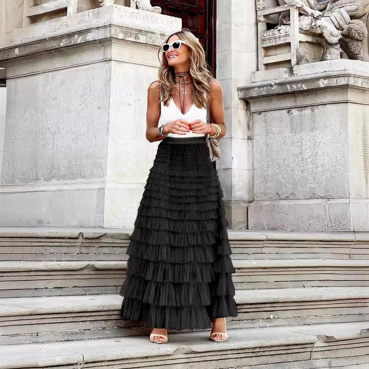 Flowy Gelaagde Mesh Midi Rok