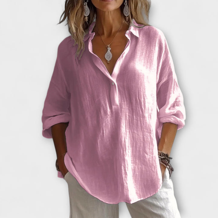 Zachte Cotton Blend Blouse – Flowy, Verfijnde Essential voor Werkdagen of Ontspannen Weekendlooks