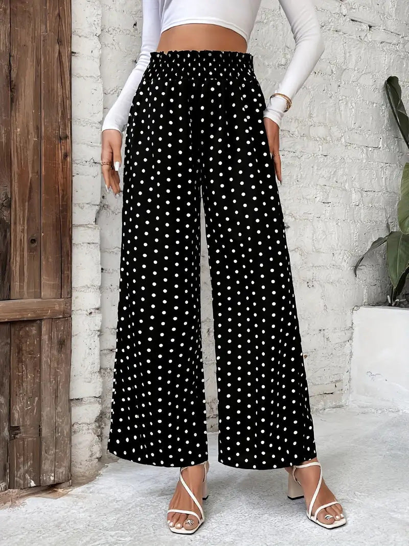 Polka Dot High Waist Wide-Leg Broek