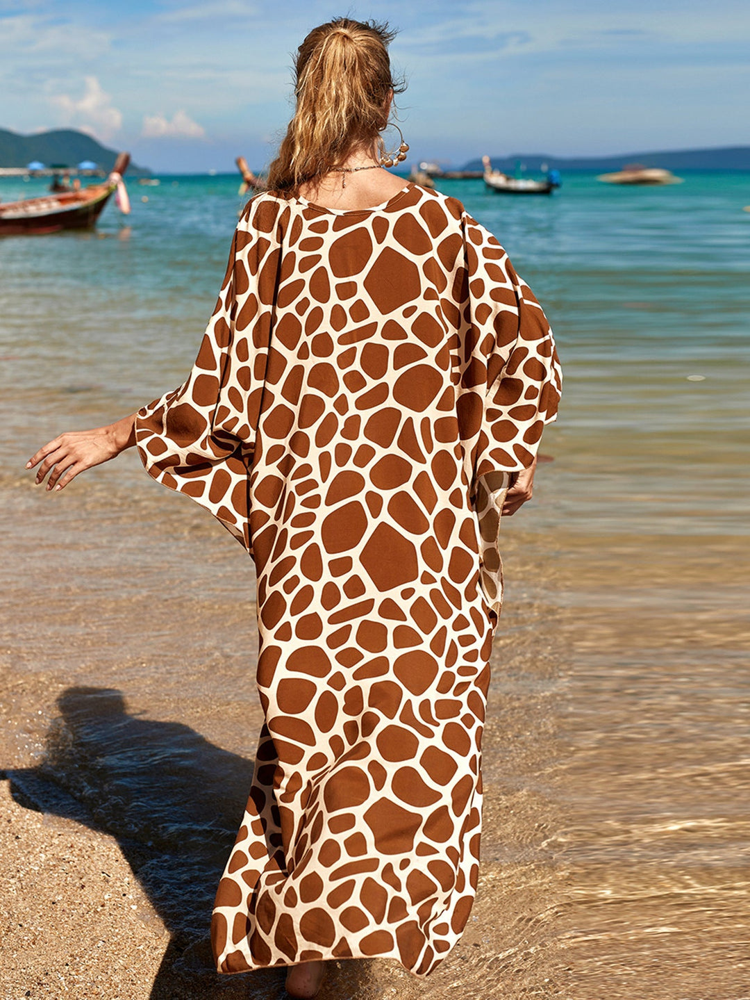Maxi-jurk in aardetinten in Soft Clay-kleur