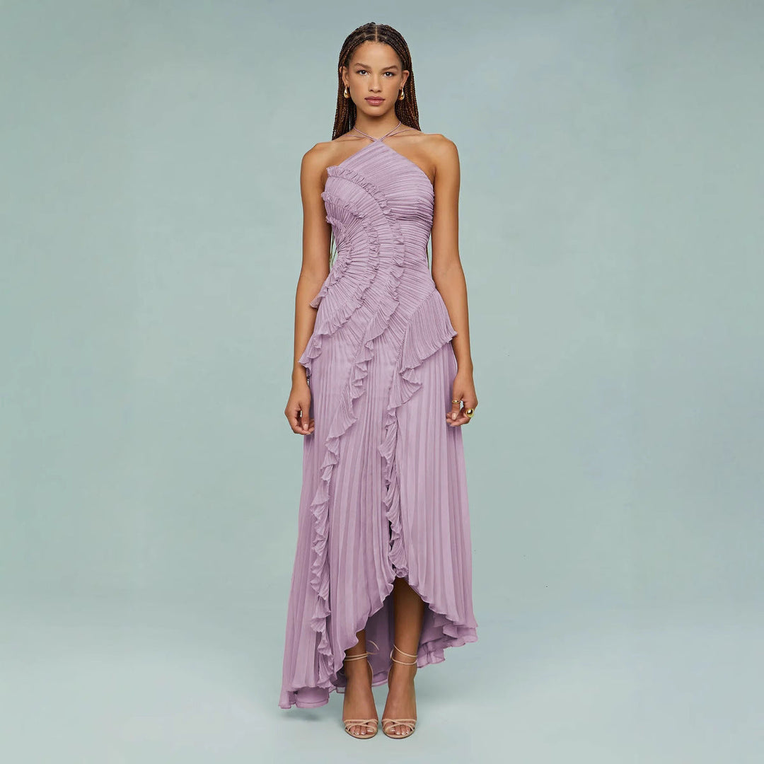 Slimming Pleated Chiffon Dress – Flowy Favoriet voor Coastal Getaways