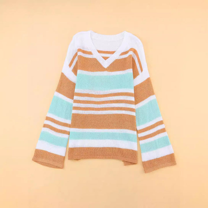 Dames pullover trui met V-hals, lange mouwen en zijsplit