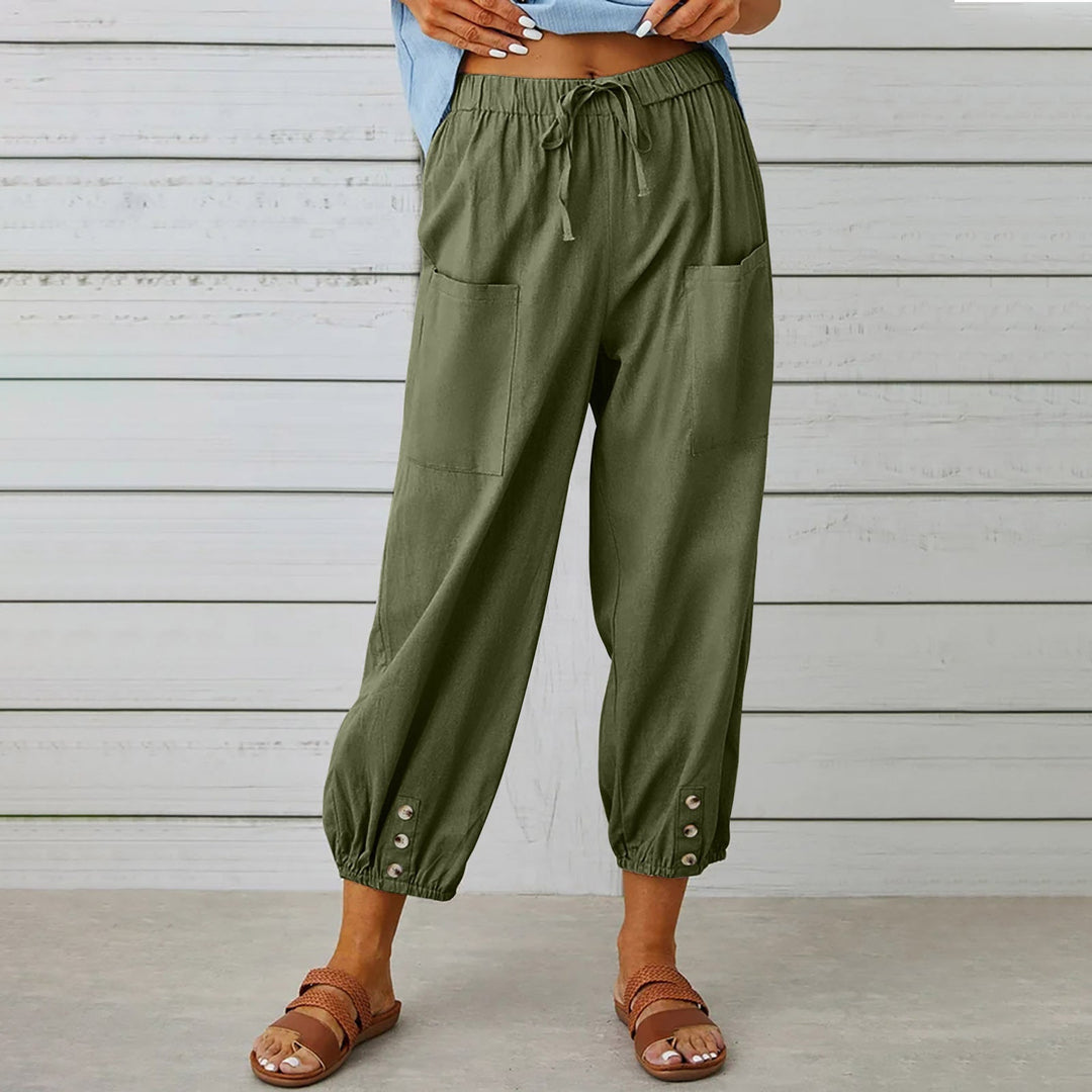 Hoge taille brede beenen katoenbroek