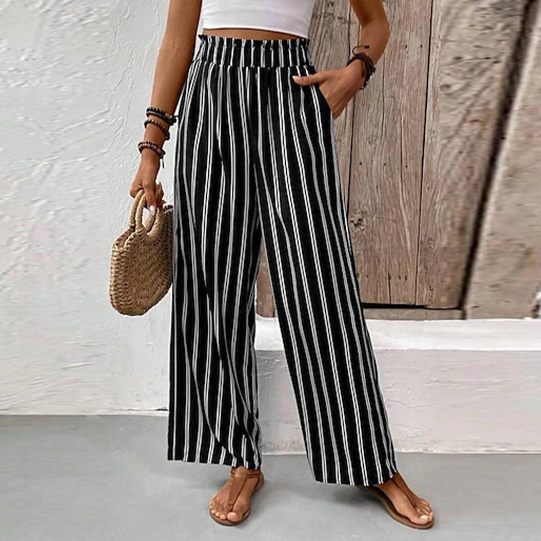 Wide-Leg Pants met gestreepte ruches