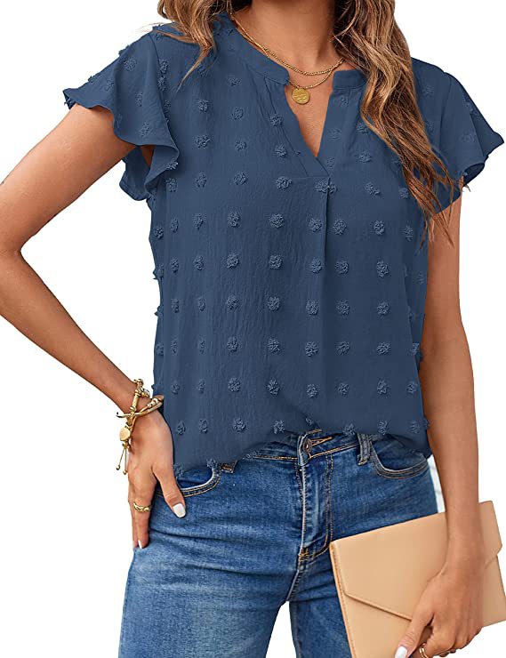Trendy V-hals top met geplooide mouwen