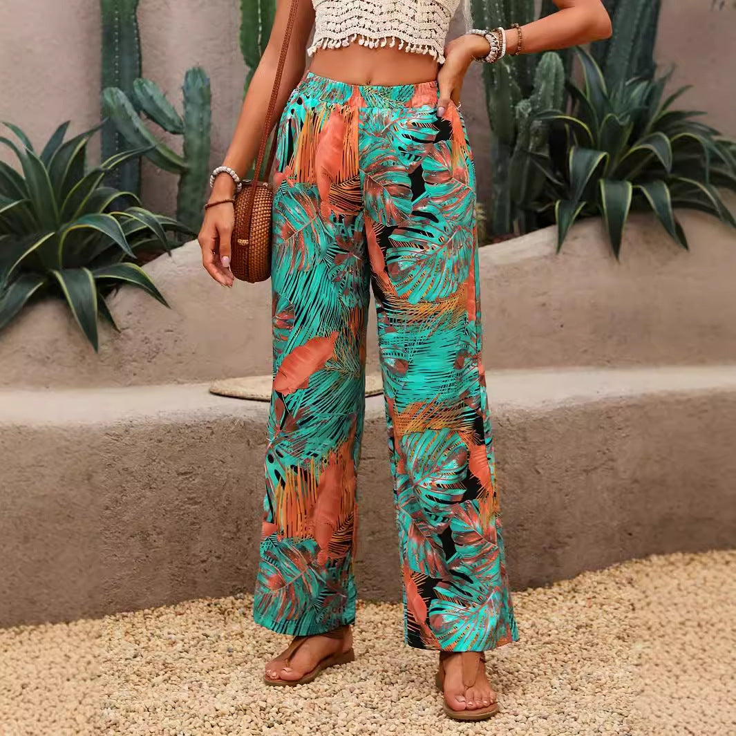 Hoge taille tropische wijde broek