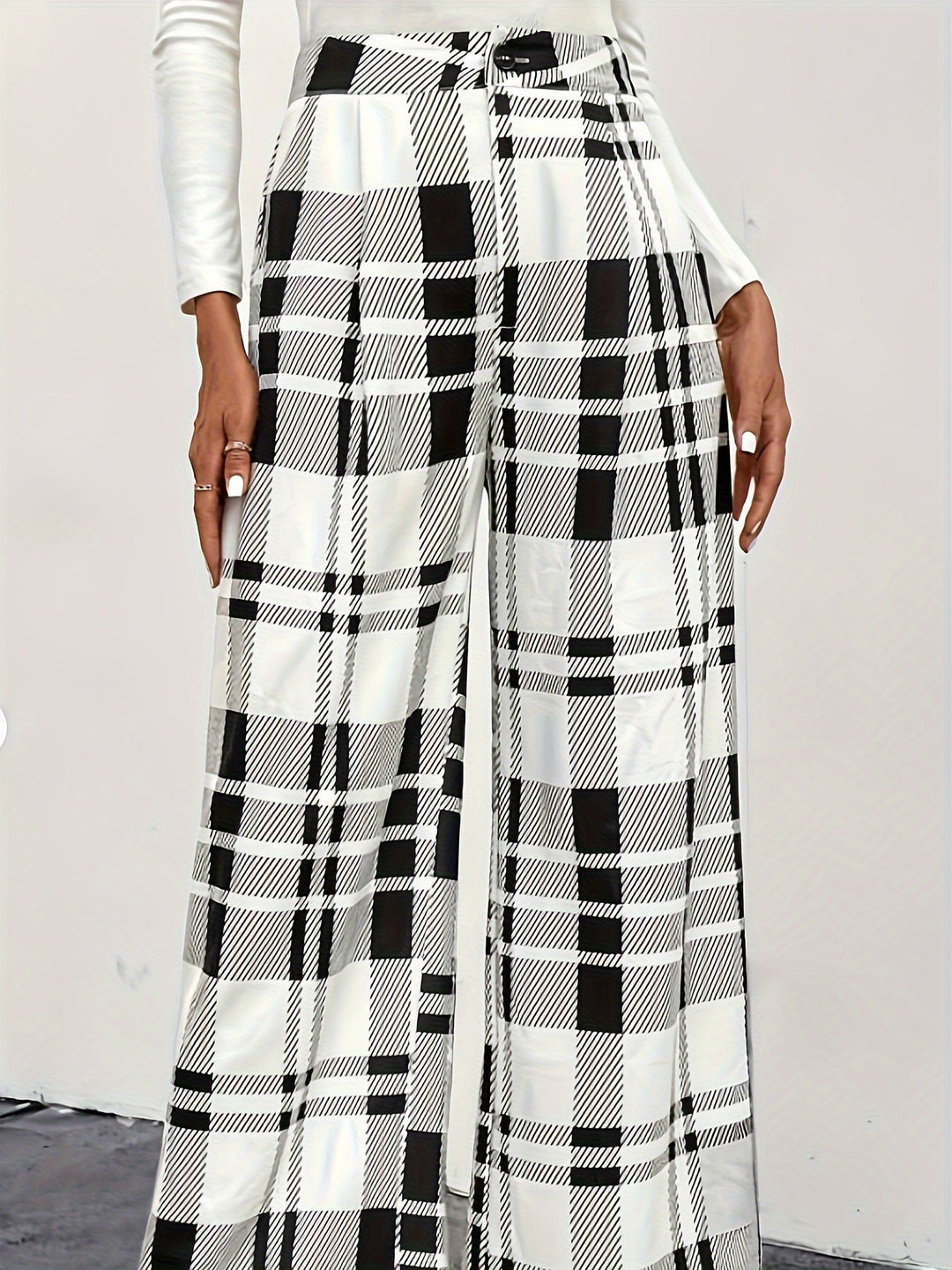 Geruite High Waisted Pants met knopen
