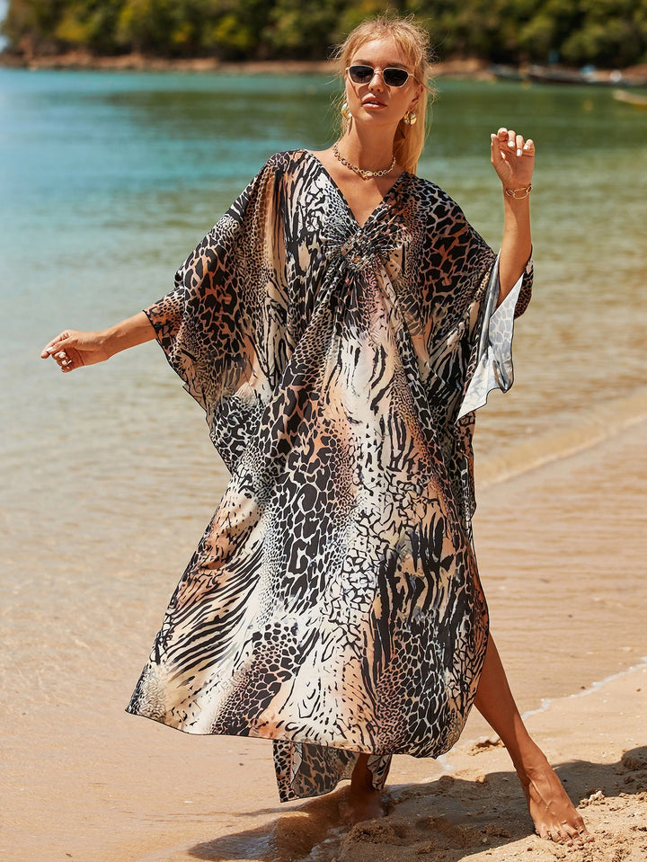 Coral Breeze Wrap Dress met Kimono-mouwen