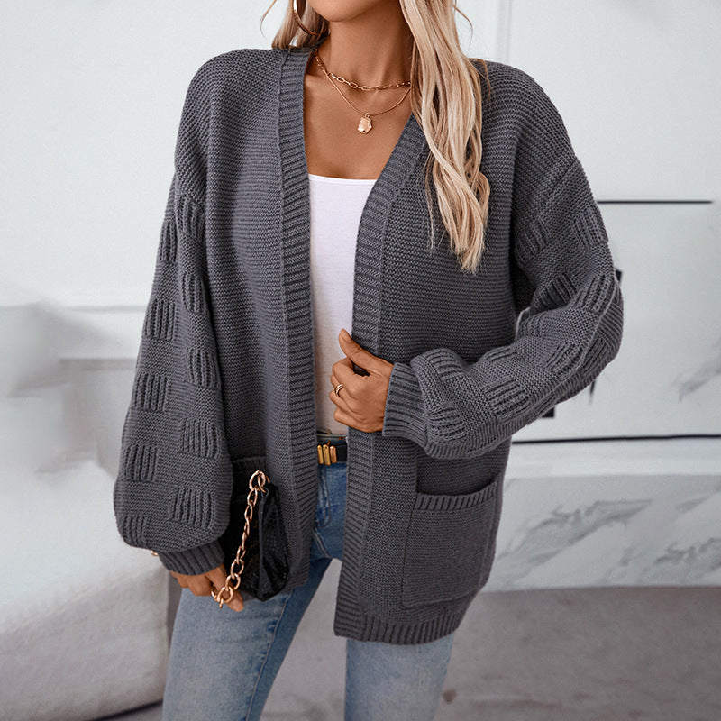 Losvallend effen casual vest met lange mouwen