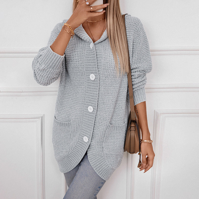 Dames Gebreide Cardigan met Capuchon Loose Mid-Length - Knus en Stijlvol