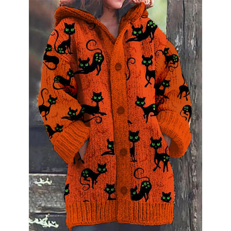 Casual Cape-jasje met kattenprint