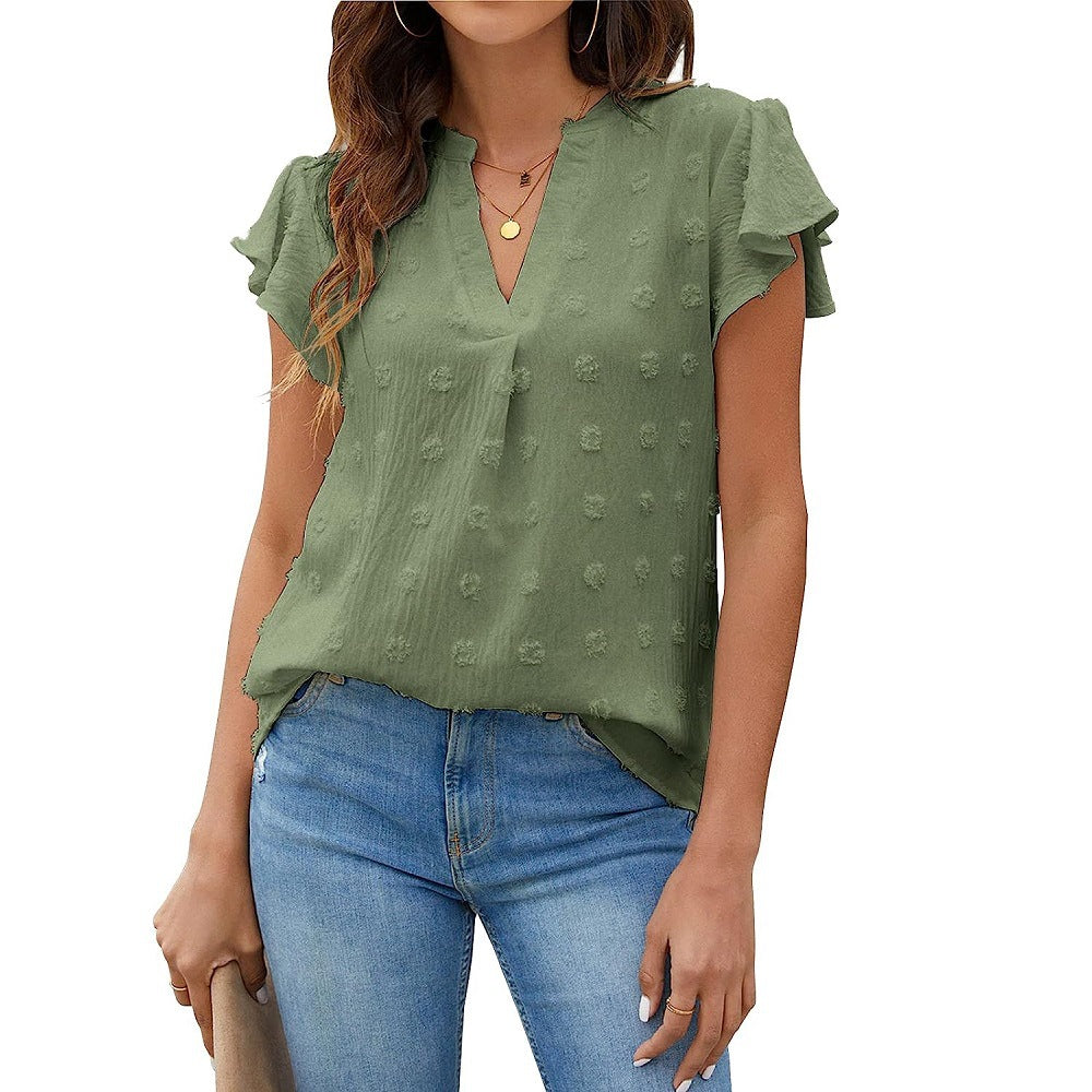 Trendy V-hals top met geplooide mouwen