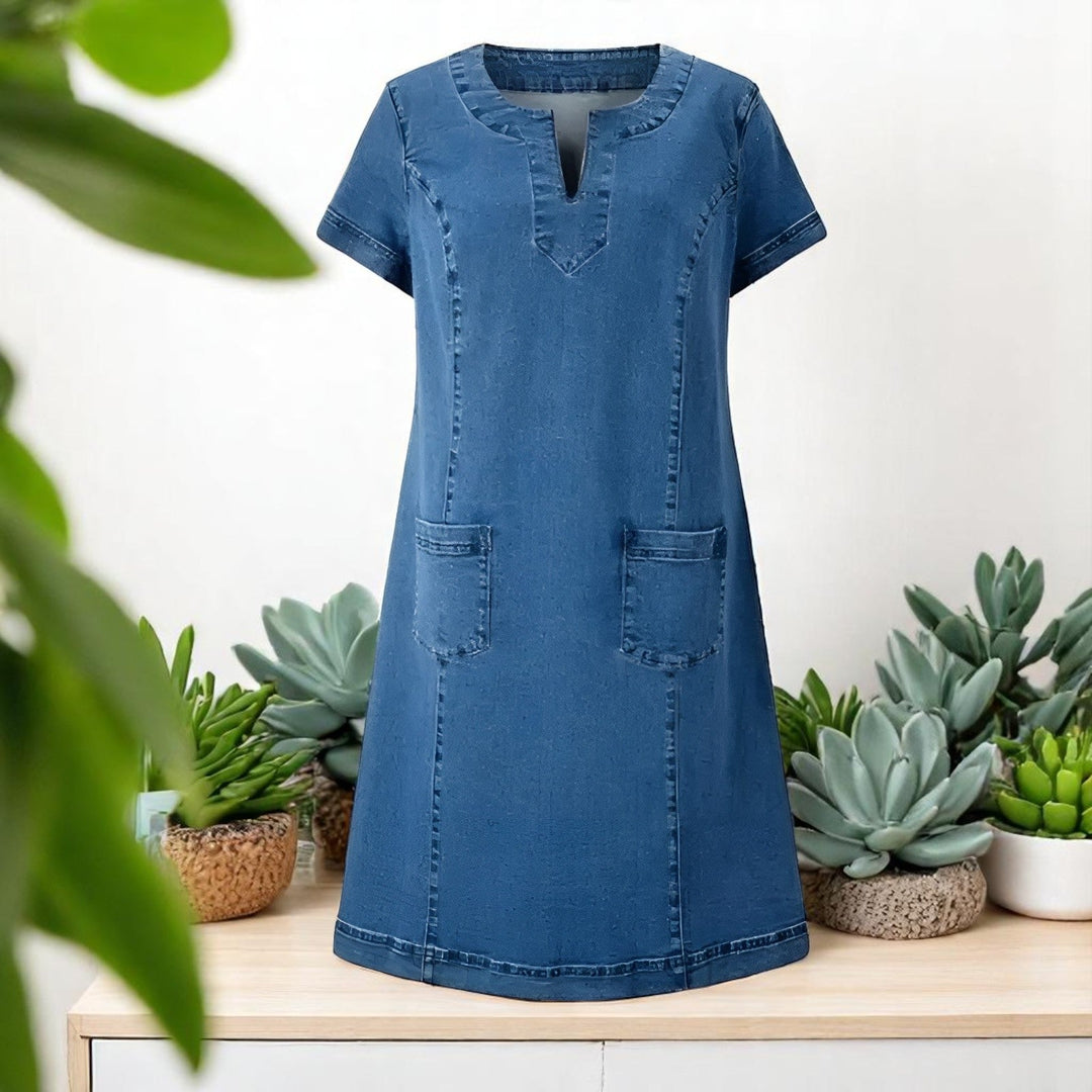 Soft Denim V-hals Midi-jurk