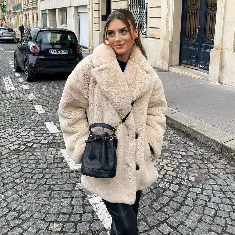 Elegante lange faux fur jas dames