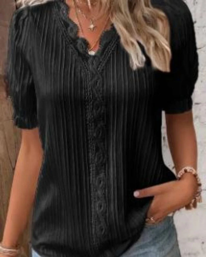 Casual V-hals kanten blouse
