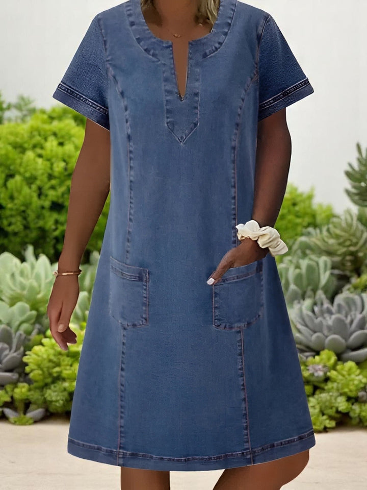 Soft Denim V-hals Midi-jurk
