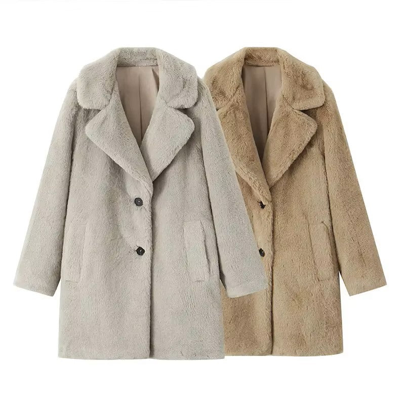 Elegante lange faux fur jas dames