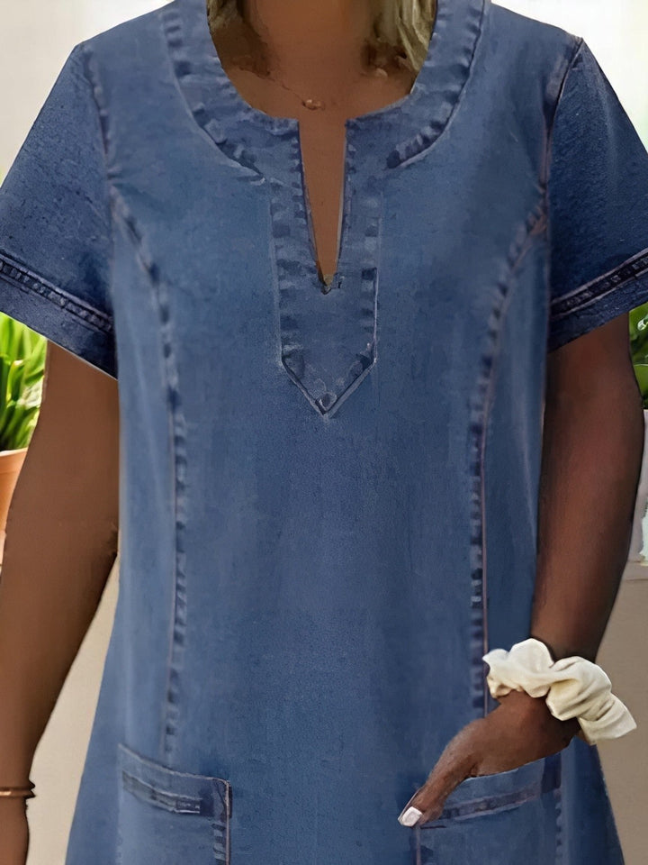 Soft Denim V-hals Midi-jurk